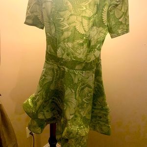 Green and white multi design flare(bottom) dress-short sleeve- worn once